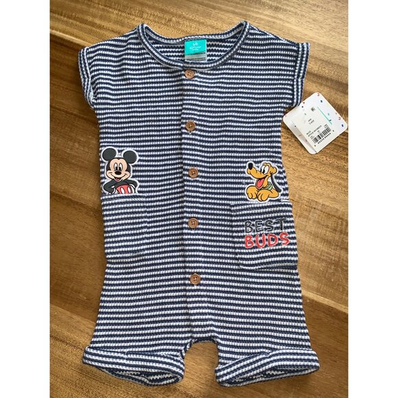 Disney Baby Mickey Pluto Best Buds Striped Romper For Infant Size 3-6M - Picture 9 of 10